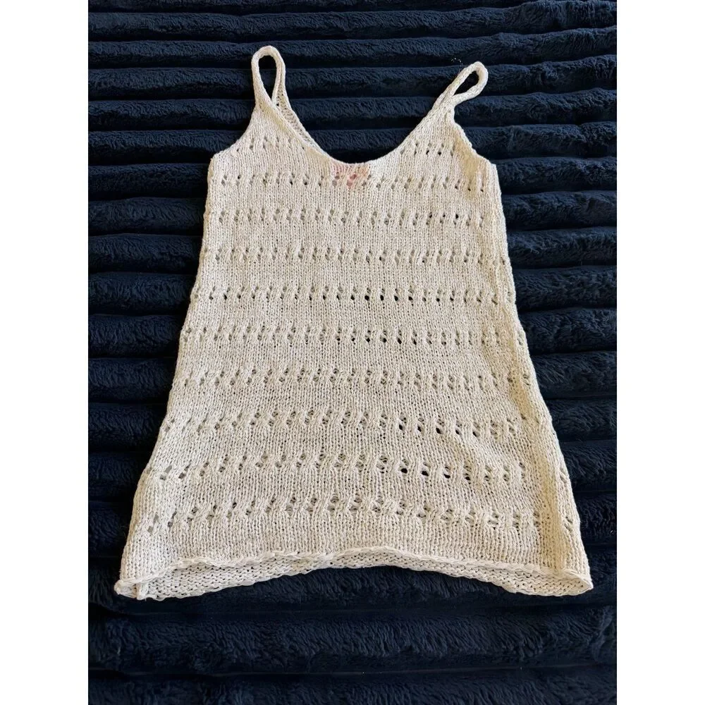 Lilly Pulitzer Open Knit Tank Top Cream Gold Metallic Shimmer Size XS Sleeveless - Picture 3 of 5